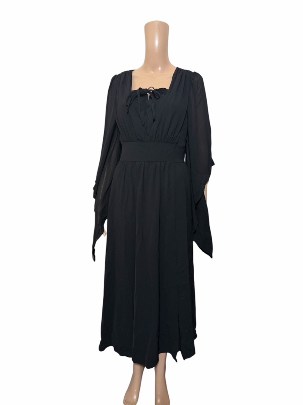 Scarlet darkness boho gothic midi dress lace up bell sleeve whismy goth - Picture 3 of 6